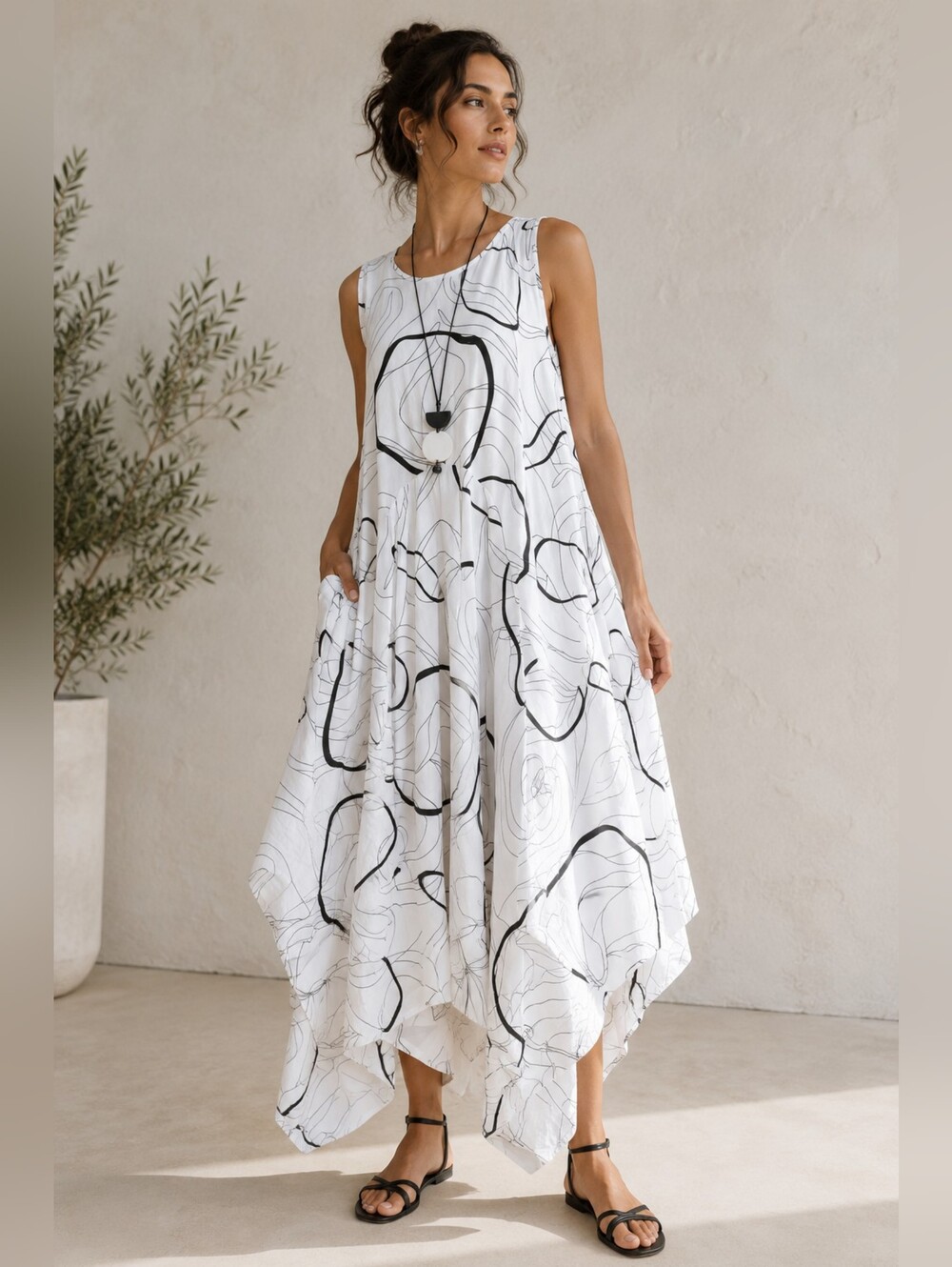 Patrizia Luca Milano Abstract Print Handkerchief Hem Maxi Dress XS